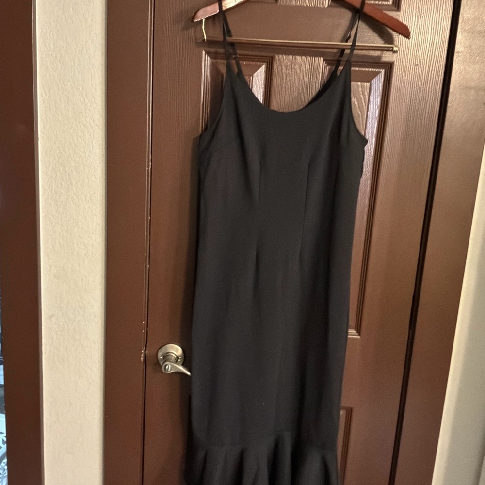 bebe Black Maxi Slip Dress with Ruffle Hem